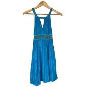 Vintage Y2K Halter Going Out Dress Women XS Empire Waist Aqua Mermaid Shimmer